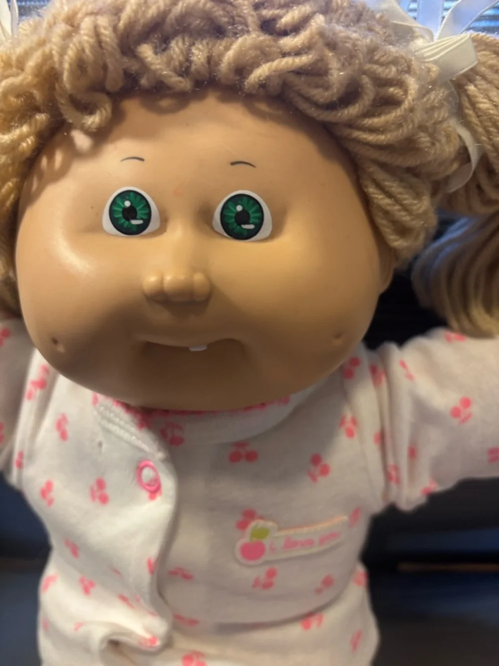 Classic Blonde Pigtail Cabbage Patch–Style Doll in White & Pink Sleepwear‎